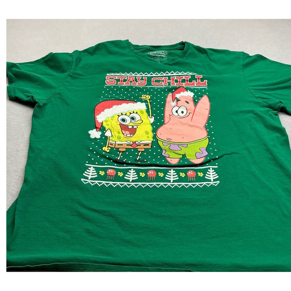 Nickelodeon SpongeBob Christmas T-Shirt Stay Chill Patrick Green‎ XL Holiday